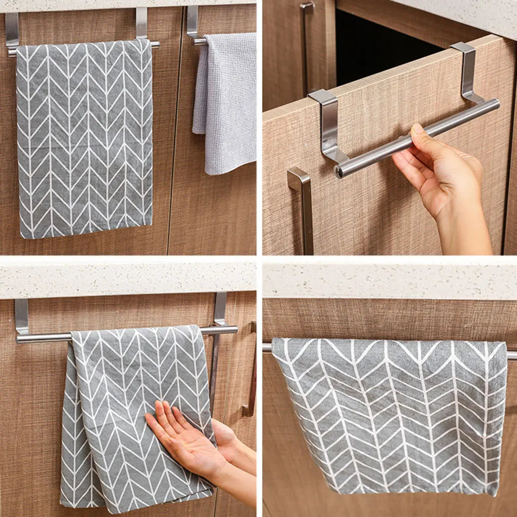 1pc Stainless Steel Towel Rack Bathroom Towel Holder Stand Kitchen Cabinet Door Hanging Organizer Shelf Wall Mounted Towel Bar-usashopcenter.com