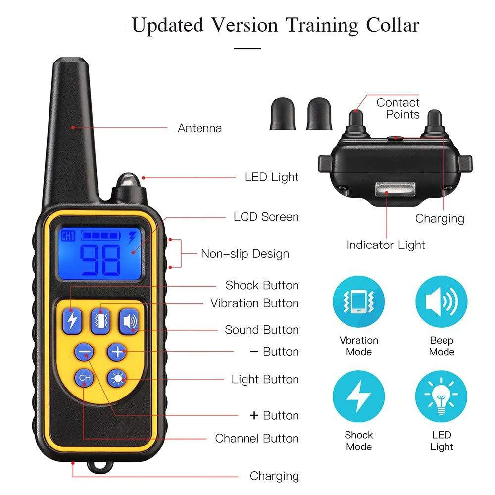 800m Electric Dog Training Collar Waterproof Pet Remote Control Rechargeable training dog collar with Shock Vibration Sound-usashopcenter.com