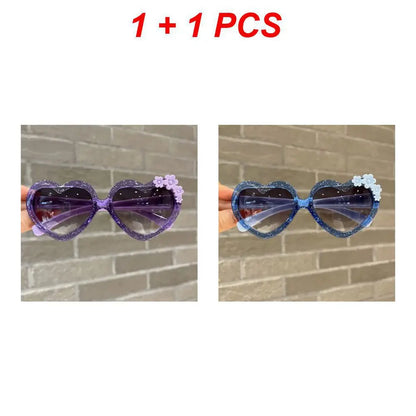 Fashion Heart-Shape Sunglasses for Girls Boys Cute Cartoon Flower Sun Glasses Outdoor Sun Protection Children Lovely Glasses-usashopcenter.com