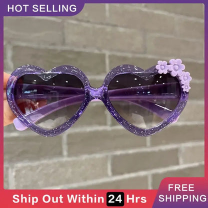 Fashion Heart-Shape Sunglasses for Girls Boys Cute Cartoon Flower Sun Glasses Outdoor Sun Protection Children Lovely Glasses-usashopcenter.com