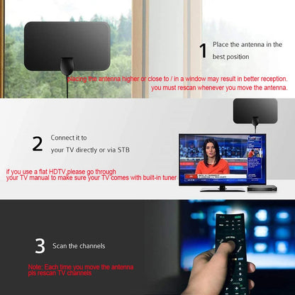 4K Digital TV Antenna 150 Miles Booster DVB-T Aerial HD Flat Indoor Active 28DBi High Gain for VHF UHF TV Box Flat Setting