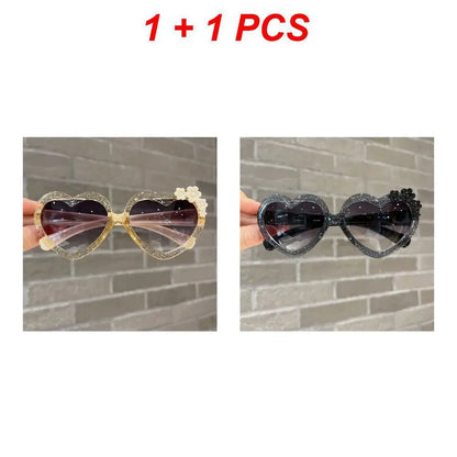 Fashion Heart-Shape Sunglasses for Girls Boys Cute Cartoon Flower Sun Glasses Outdoor Sun Protection Children Lovely Glasses-usashopcenter.com