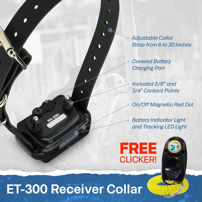 E-Collar - ET-300-1/2 Mile Remote Waterproof Trainer Mini Remote Training Collar - 100 Training Levels Plus Vibration