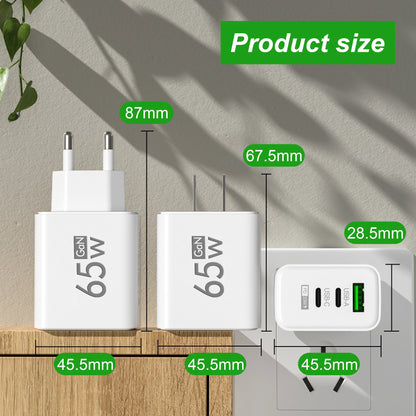 GaN 65W USB C Charger Fast Charging Charger Quick Charge 3.0 PD Wall For Phone Adapter For iPhone Xiaomi 13 POCO Samsung Oneplus