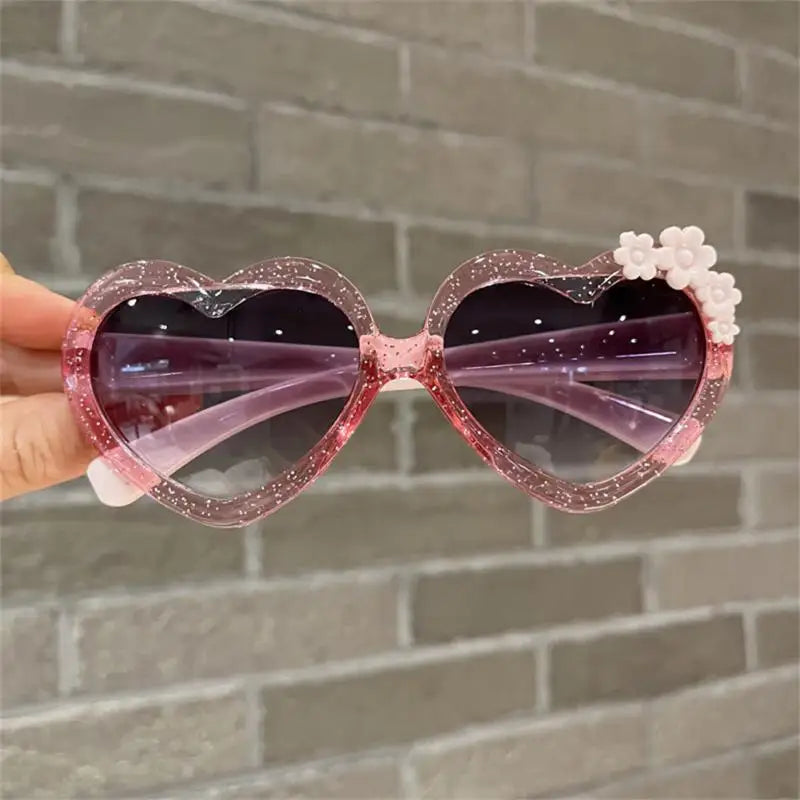 Fashion Heart-Shape Sunglasses for Girls Boys Cute Cartoon Flower Sun Glasses Outdoor Sun Protection Children Lovely Glasses