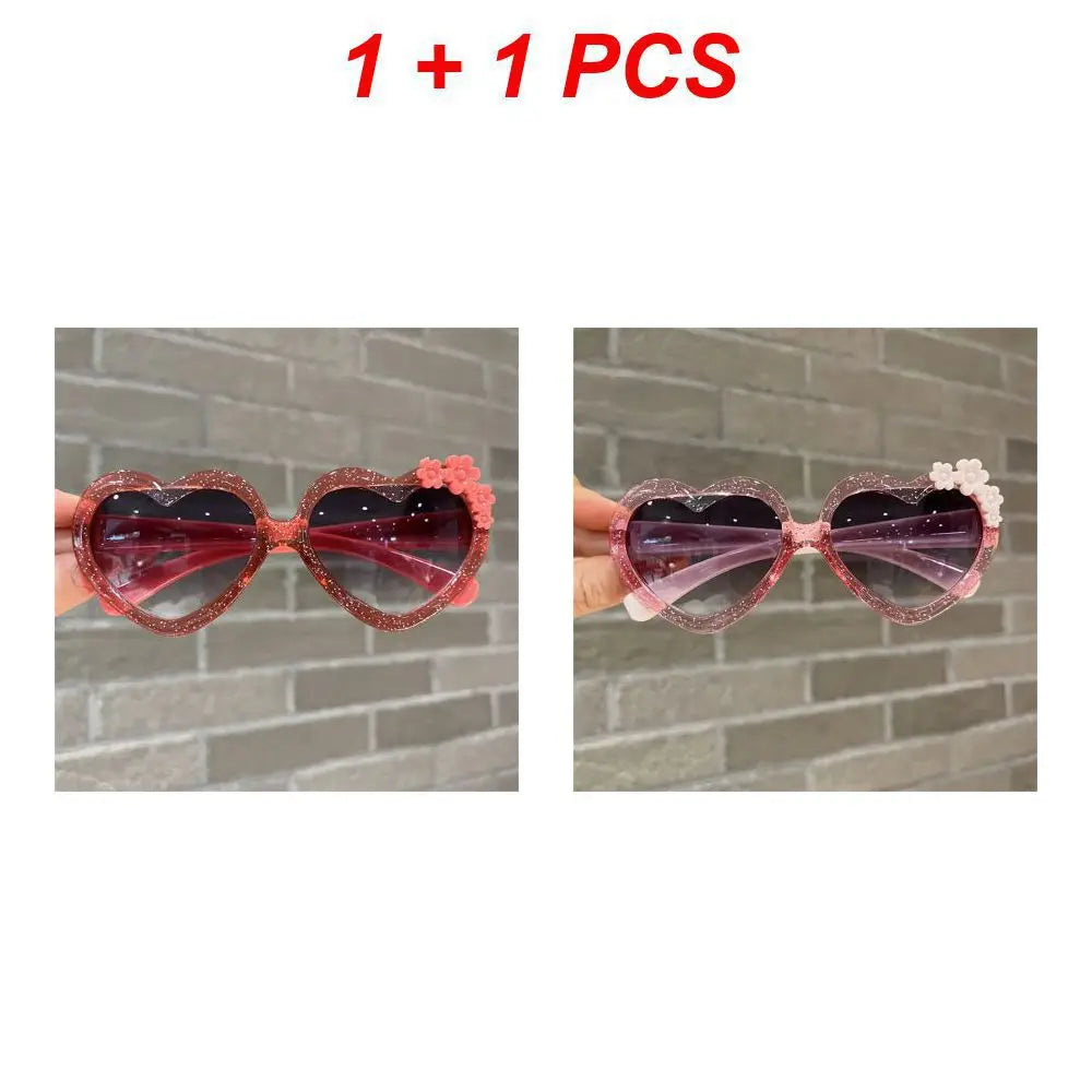 Fashion Heart-Shape Sunglasses for Girls Boys Cute Cartoon Flower Sun Glasses Outdoor Sun Protection Children Lovely Glasses-usashopcenter.com