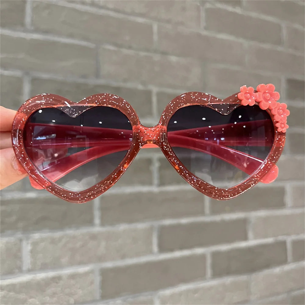 Fashion Heart-Shape Sunglasses for Girls Boys Cute Cartoon Flower Sun Glasses Outdoor Sun Protection Children Lovely Glasses-usashopcenter.com