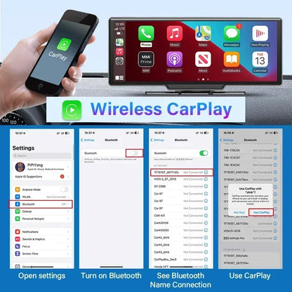 10.26" Dash Cam 4K Car Mirror Video Player Wireless Carplay Android Auto Car Monitor Multimedia GPS Rearview Camera Dashboard