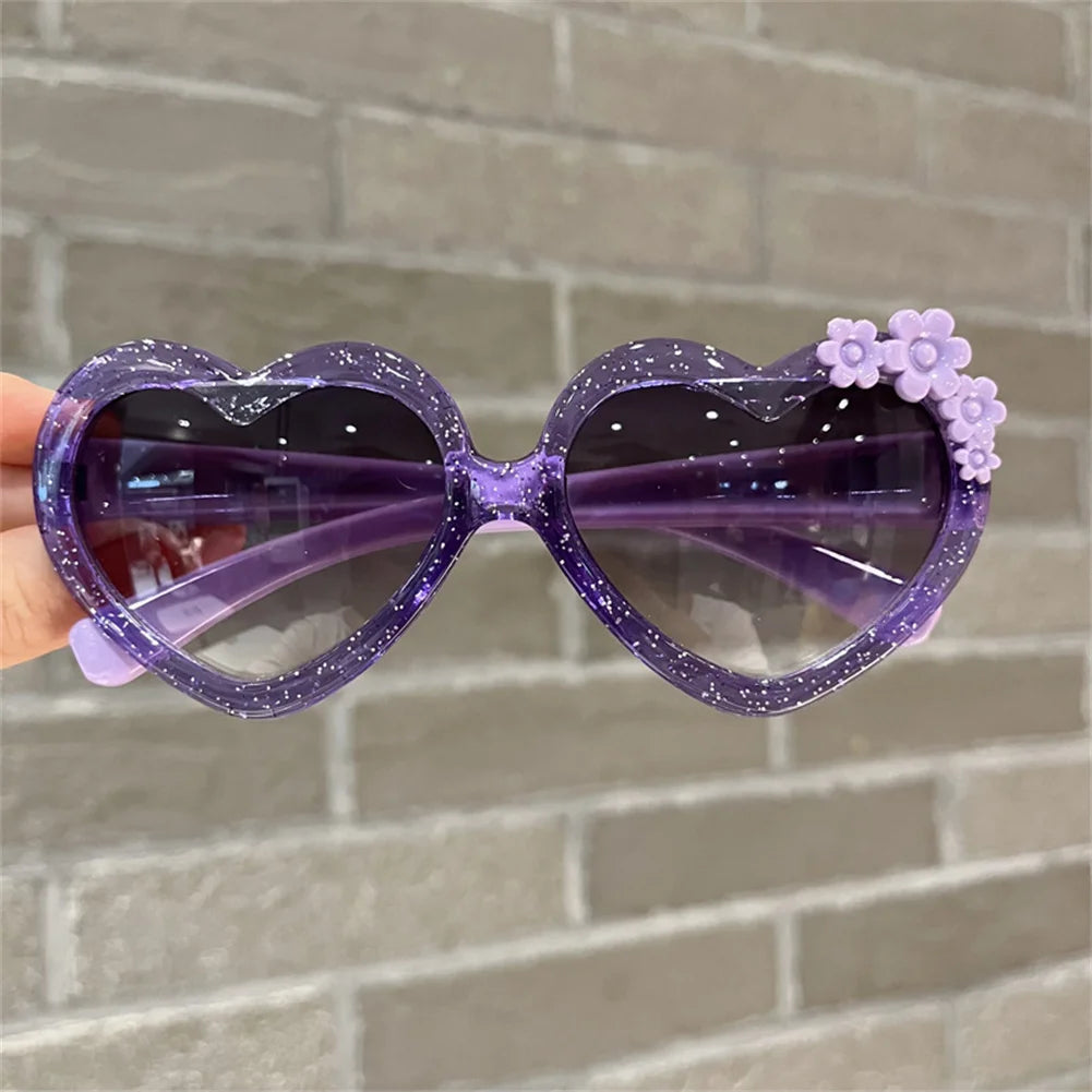 Fashion Heart-Shape Sunglasses for Girls Boys Cute Cartoon Flower Sun Glasses Outdoor Sun Protection Children Lovely Glasses-usashopcenter.com