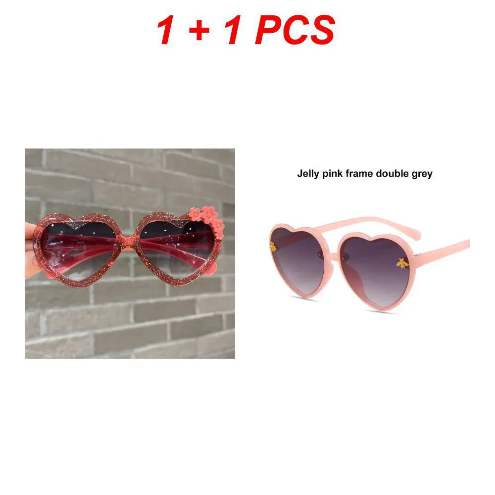 Fashion Heart-Shape Sunglasses for Girls Boys Cute Cartoon Flower Sun Glasses Outdoor Sun Protection Children Lovely Glasses-usashopcenter.com