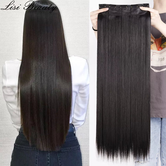 Synthetic 5 Clip In Hair Extensions Long Straight Hairstyle Hairpiece Black Brown Blonde 80CM Natural Fake Hair For Women PART 1