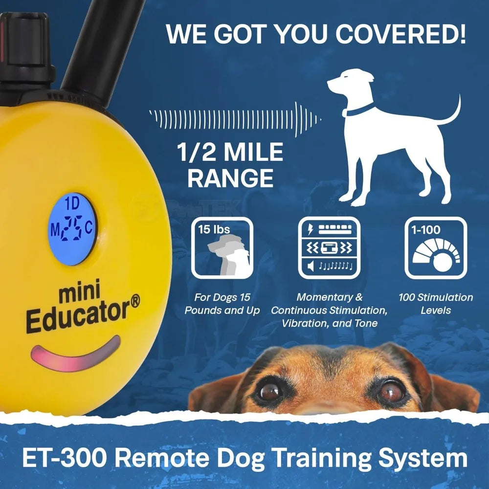 E-Collar - ET-300-1/2 Mile Remote Waterproof Trainer Mini Remote Training Collar - 100 Training Levels Plus Vibration