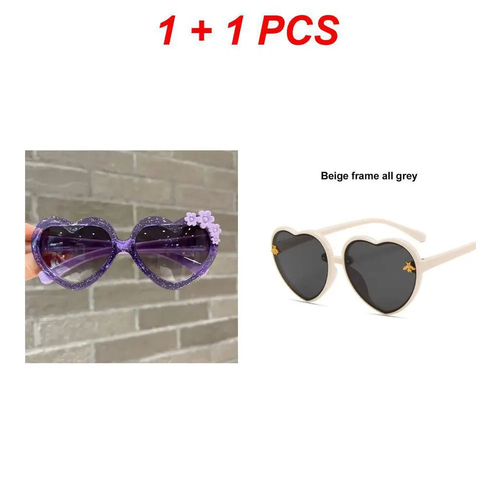 Fashion Heart-Shape Sunglasses for Girls Boys Cute Cartoon Flower Sun Glasses Outdoor Sun Protection Children Lovely Glasses-usashopcenter.com