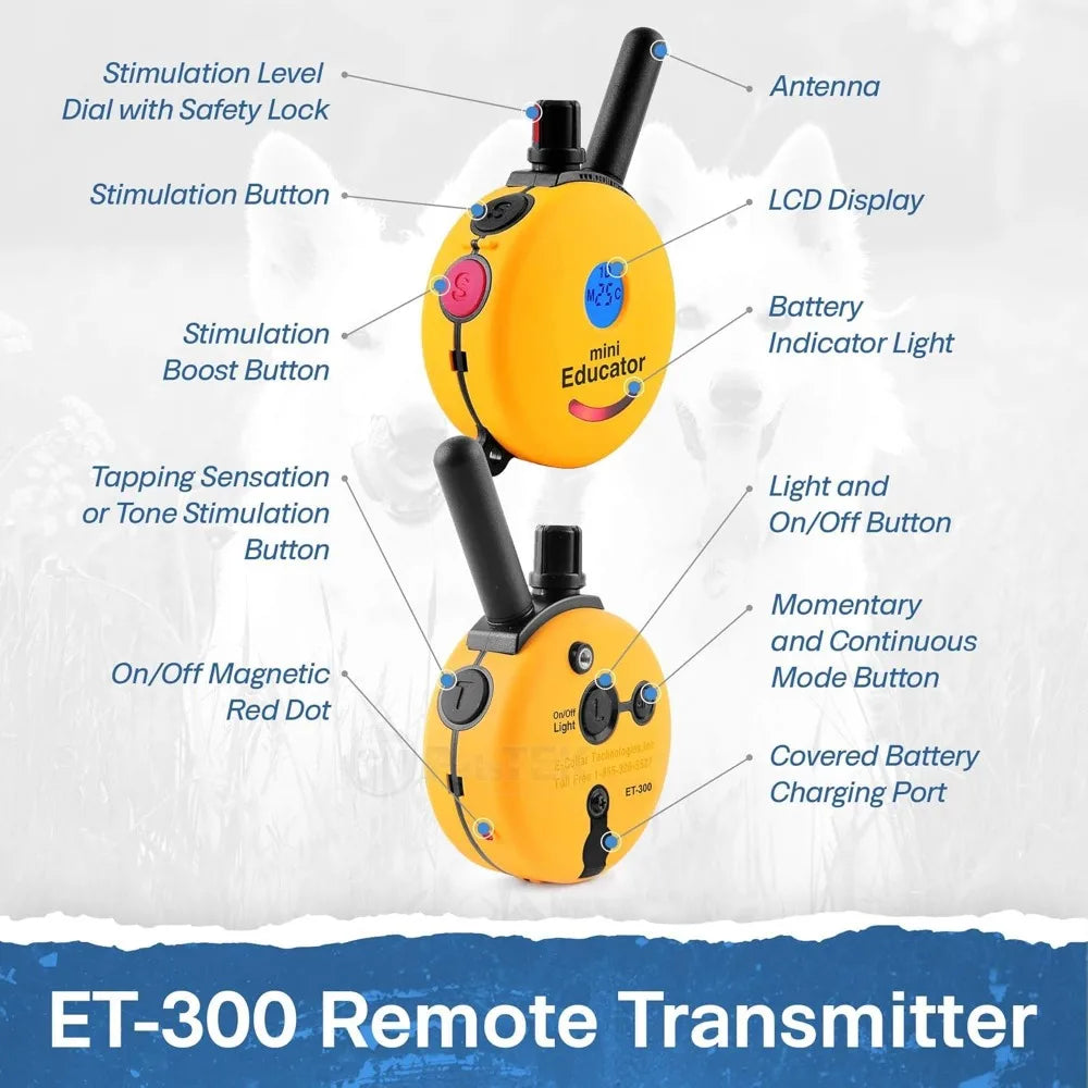 E-Collar - ET-300-1/2 Mile Remote Waterproof Trainer Mini Remote Training Collar - 100 Training Levels Plus Vibration