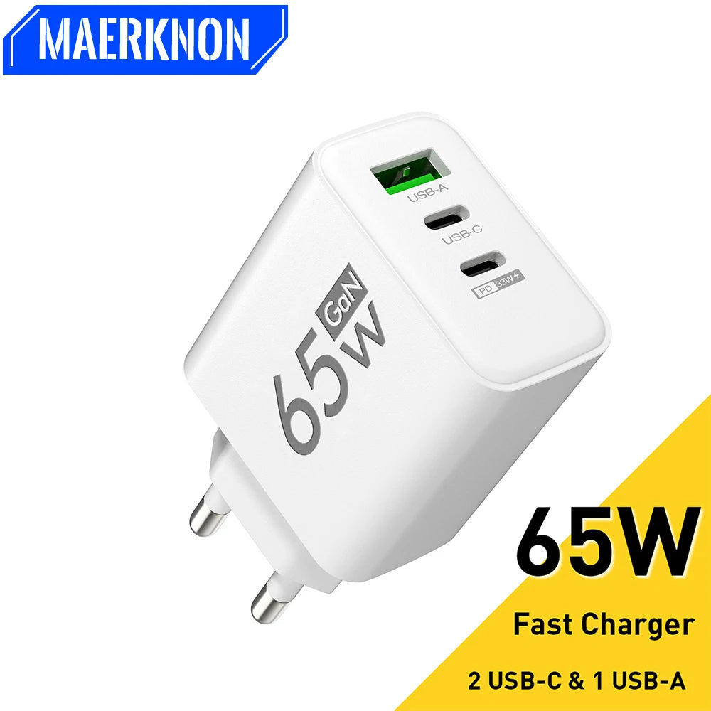 GaN 65W USB C Charger Fast Charging Charger Quick Charge 3.0 PD Wall For Phone Adapter For iPhone Xiaomi 13 POCO Samsung Oneplus