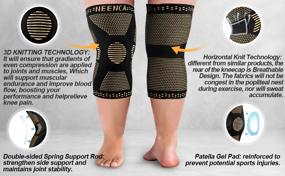 NEENCA Copper Knee Brace Knee Support with Patella Gel Pad &Side Stabilizers for Knee Pain Sport Arthritis ACL Joint Pain Relief