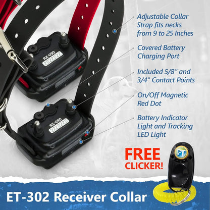 E-Collar - ET-300-1/2 Mile Remote Waterproof Trainer Mini Remote Training Collar - 100 Training Levels Plus Vibration