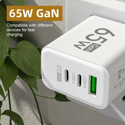 65W USB C Charger GaN Fast Charging Charger PD Quick Charge 3.0 Wall For Phone Adapter For iPhone 15 Xiaomi POCO Samsung Oneplus