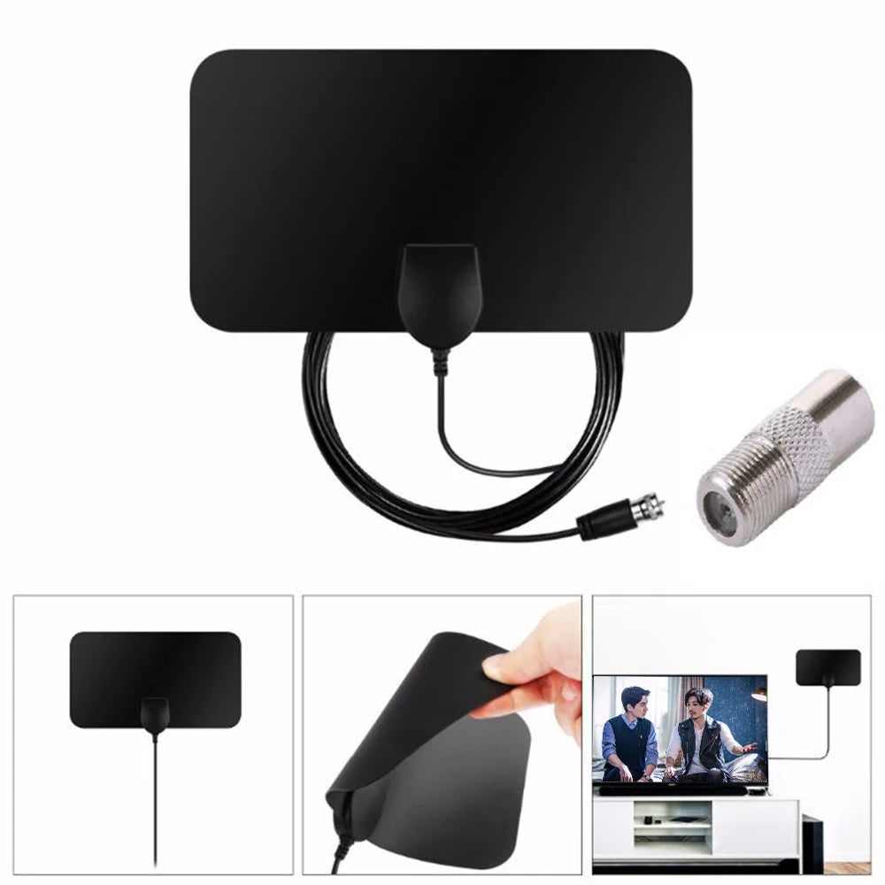 4K Digital TV Antenna 150 Miles Booster DVB-T Aerial HD Flat Indoor Active 28DBi High Gain for VHF UHF TV Box Flat Setting