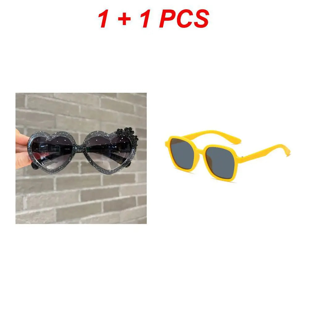 Fashion Heart-Shape Sunglasses for Girls Boys Cute Cartoon Flower Sun Glasses Outdoor Sun Protection Children Lovely Glasses-usashopcenter.com