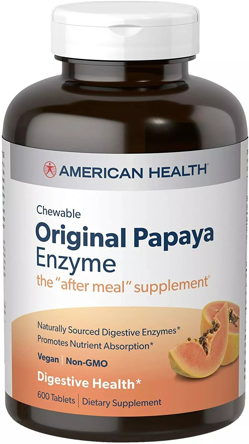 American Health Chewable Vegan Original Digestive Papaya Enzyme 600 Tablets