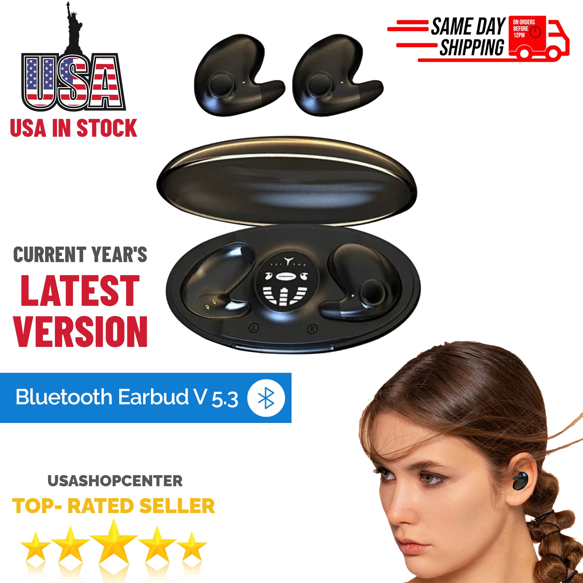 Bluetooth Earbuds Headset TWS5.3 Inear Wireless Earphone Invisible for All Phone-usashopcenter.com