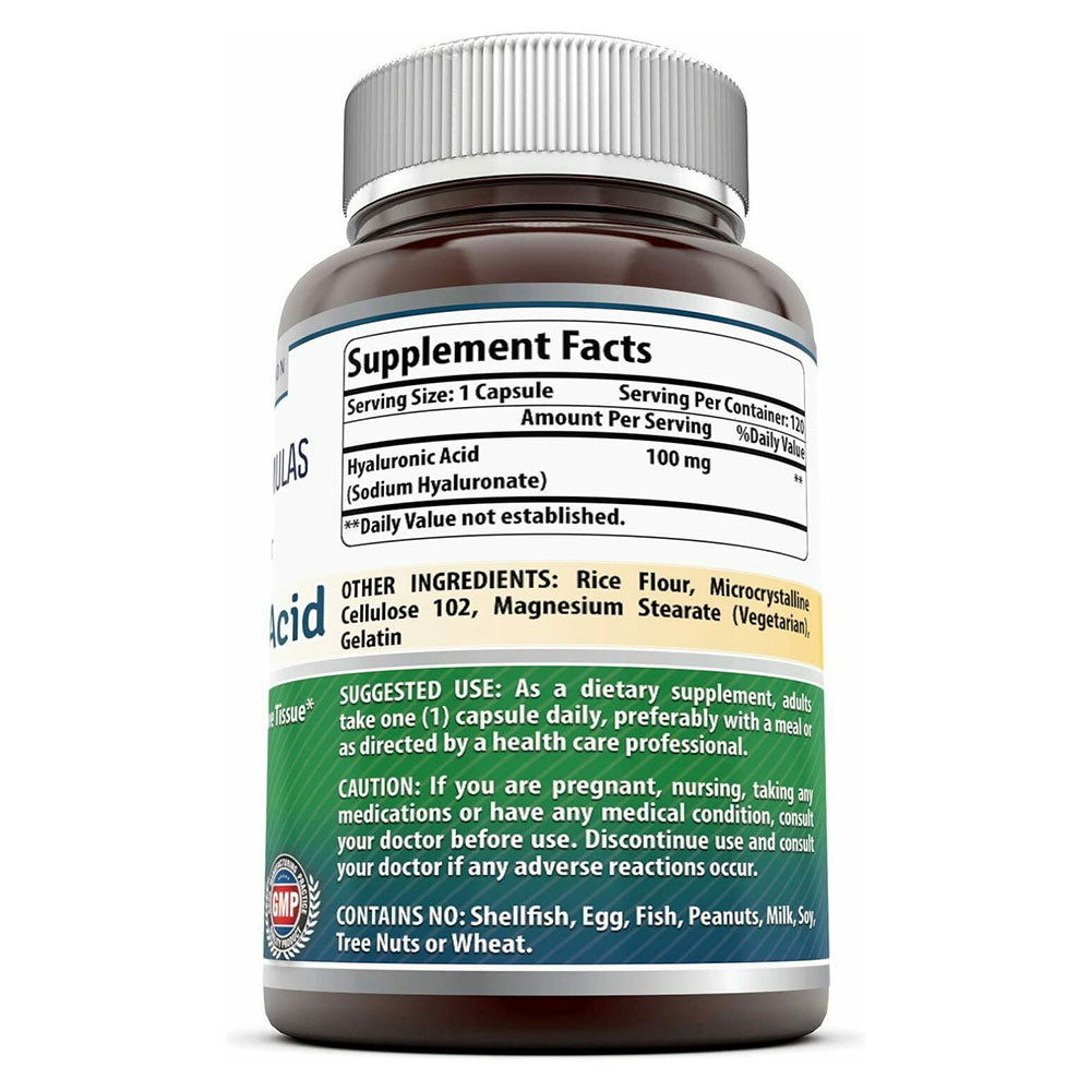 Amazing Formulas Hyaluronic Acid 100 mg 120 Capsules-Support Joints, Skin,Tissue-usashopcenter.com