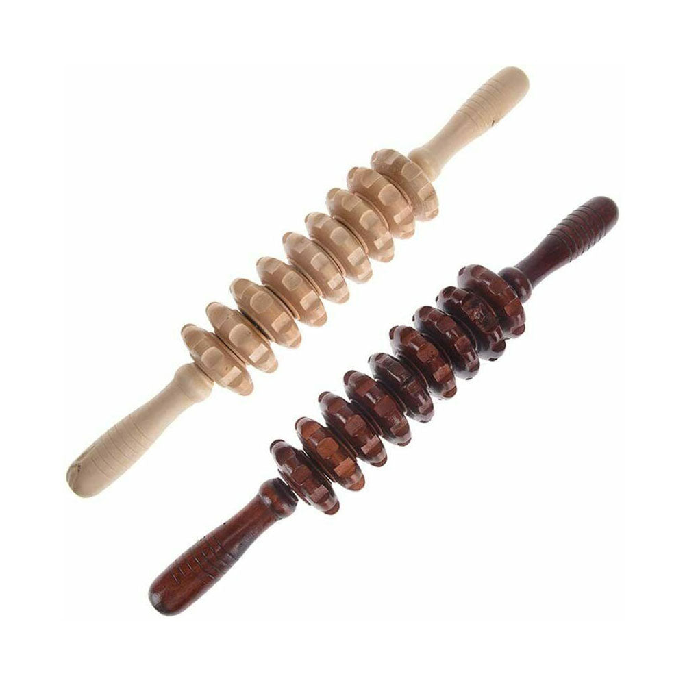 2X Wood Massage Roller Stick, Muscle Roller Stick for Sore Muscle Pain Relief