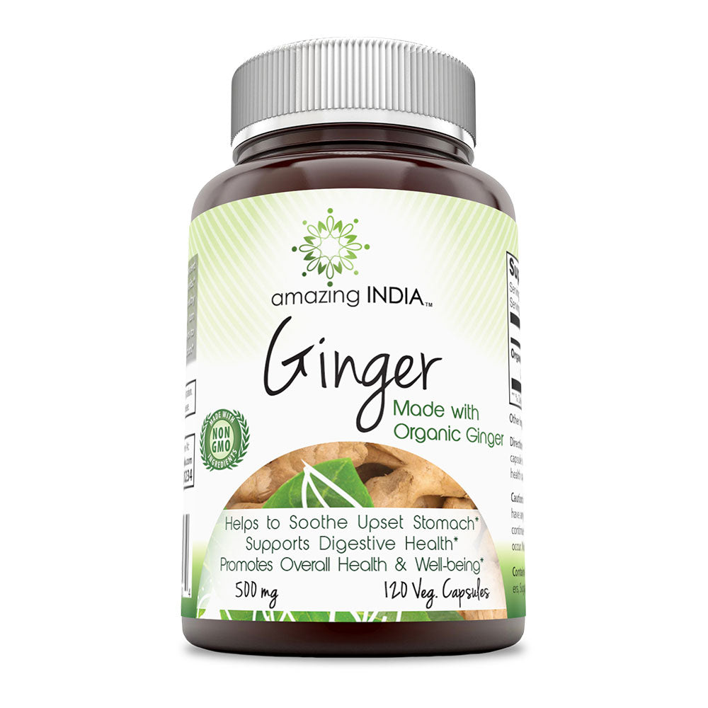 Amazing India Organic Ginger Root - Non-GMO 500mg, 120 Veggie Caps