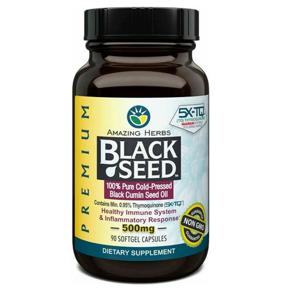 Amazing Herbs Premium Black Seed Oil 90 Softgel Cold Pressed Capsules, 500 mg
