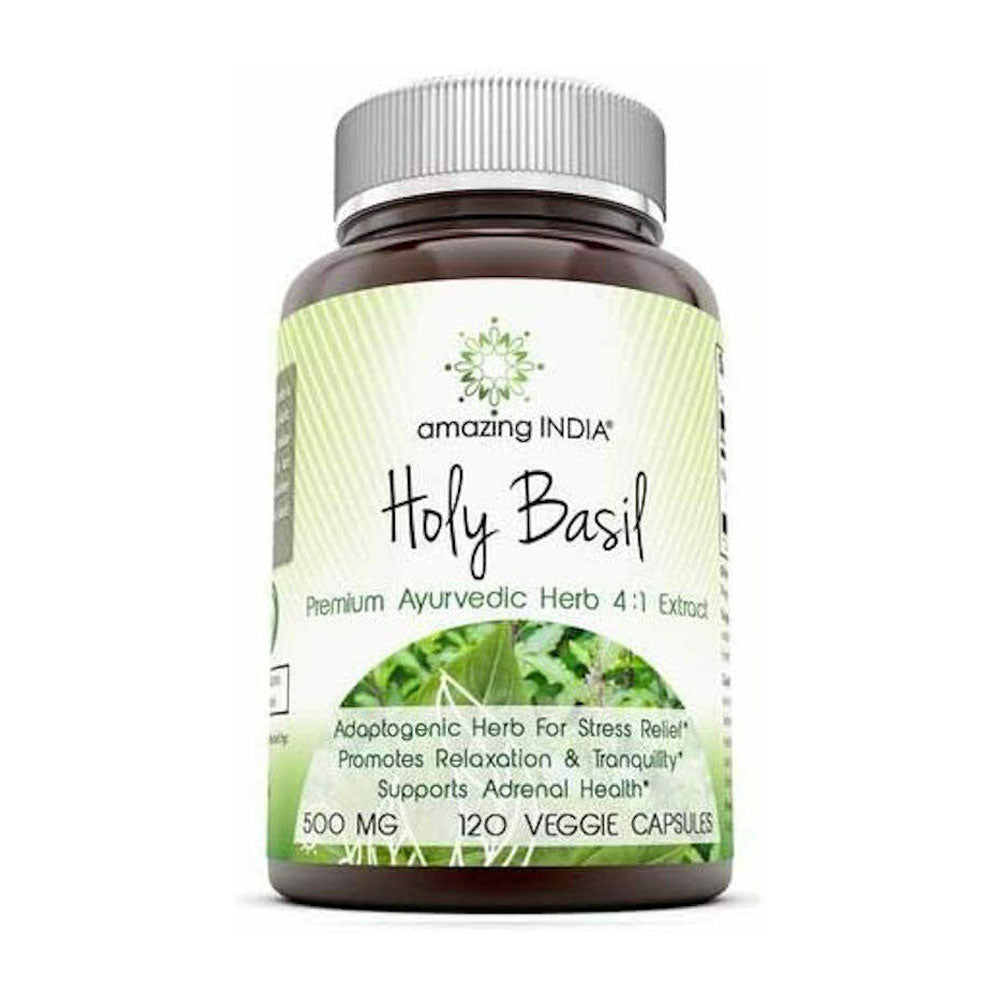 Amazing India Holy Basil Dietary Supplement - 500mg 120 Veggie Caps (Non-GMO)