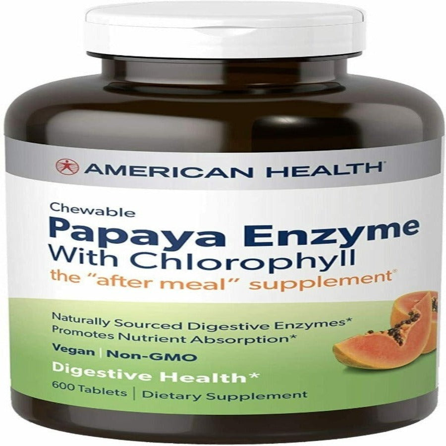 American Health Chlorophyll Supplement Papaya Enzyme 600 Chewable Tablets