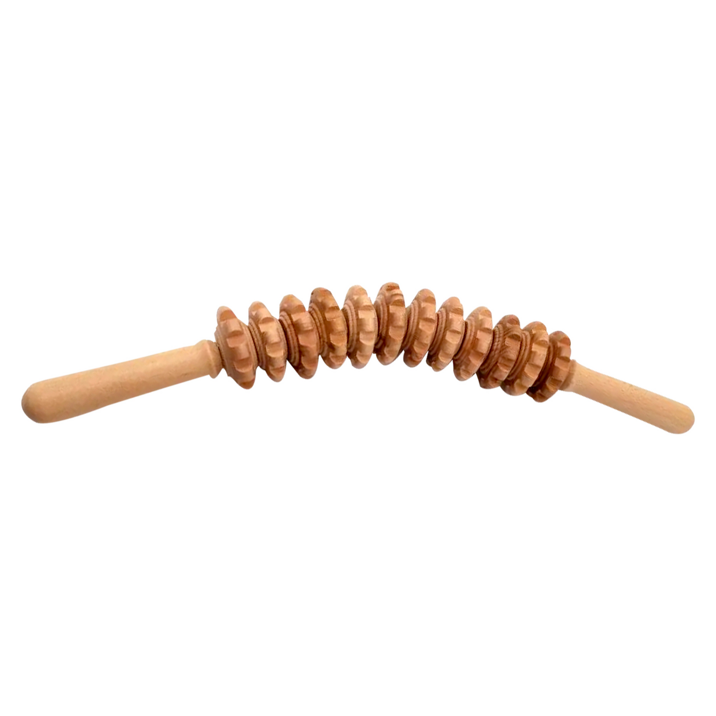 Curved Wooden Massage Roller for Waist and Thighs, Handheld Wood Lymphatic Drain